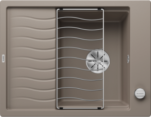 Blanco Elon 45 S 524821 Enkele Keukenspoelbak Silgranit Tartufo Inclusief Draaiknopbediening Inclusief Rooster Omkeerbaar Opbouw