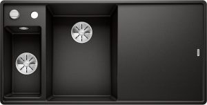 Blanco Axia III 6 S-F 525853 Anderhalve Keukenspoelbak Links Silgranit Zwart Inclusief Draaiknopbediening Inclusief Houten Snijplank Vlakbouw Of Onderbouw