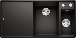 Blanco Axia III 6 S-F 525854 Anderhalve Keukenspoelbak Rechts Silgranit Zwart Inclusief Draaiknopbediening Inclusief Glazen Snijplank Vlakbouw Of Onderbouw