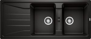 Blanco Sona 8 S 525979 Dubbele Keukenspoelbak Silgranit Zwart Omkeerbaar Opbouw