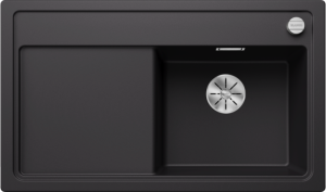 Blanco Zenar 45 S 526037 Enkele Keukenspoelbak Rechts Silgranit Zwart Inclusief Draaiknopbediening Opbouw