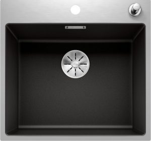 Blanco Subline 500-IF/A Steelframe 525999 Enkele Keukenspoelbak Silgranit Zwart Inclusief Draaiknopbediening Vlakbouw Of Opbouw