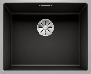 Blanco Subline 500-IF Steelframe 525998 Enkele Keukenspoelbak Silgranit Zwart Inclusief Draaiknopbediening Vlakbouw Of Opbouw