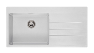 Reginox Breda 10 Pure White R33623 Enkele Keukenspoelbak Links Graniet Opbouw