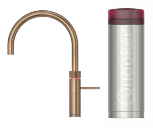 Quooker Fusion Round Messing Patina Met PRO3 Boiler 3 in 1 Kokend Water Keukenkraan Messing 3FRPTN