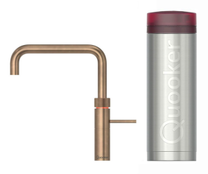 Quooker Fusion Square Messing Patina Met PRO3 Boiler 3 in 1 Kokend Water Keukenkraan Messing 3FSPTN