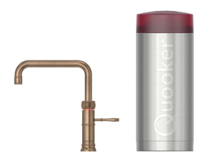 Quooker Classic Fusion Square Messing Patina Met PRO3 Boiler 3 in 1 Kokend Water Keukenkraan Messing 3CFSPTN  AANBIEDING!!