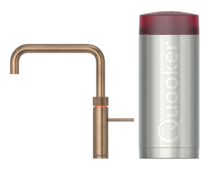 Quooker Fusion Square Messing Patina Met Combi Boiler 3 in 1 Kokend Water Keukenkraan Messing 22FSPTN