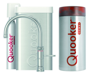 Quooker Classic Fusion Round RVS Met Combi+ Boiler En Cube Boiler 5 in 1 Kokend Water Keukenkraan Ook Gekoeld Gefilterd En Bruisend Water 22+CFRRVS Cube