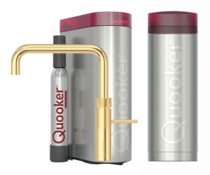 Quooker Fusion Square Gold Met PRO3 Boiler En Cube Boiler 5 in 1 Kokend Water Keukenkraan Ook Gekoeld Gefilterd En Bruisend Water 3FSGLD Cube