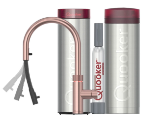 Quooker Flex Round Rosé Koper Met Pro3 Boiler En Cube Boiler 5 in 1 Kokend Water Keukenkraan Ook Gekoeld Gefilterd En Bruisend Water 3XRCO Cube