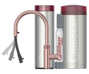 Quooker Flex Round Rosé Koper Met Combi Boiler En Cube Boiler 5 in 1 Kokend Water Keukenkraan Ook Gekoeld Gefilterd En Bruisend Water 22XRCO Cube