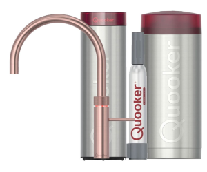 Quooker Fusion Round Rosé Koper Met Combi+ Boiler En Cube Boiler 5 in 1 Kokend Water Keukenkraan Ook Gekoeld Gefilterd En Bruisend Water 22+FRRCO Cube