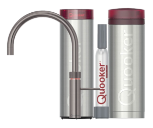 Quooker Fusion Round Gunmetal Met Pro3 Boiler En Cube Boiler 5 in 1 Kokend Water Keukenkraan Ook Gekoeld Gefilterd En Bruisend Water 3FRGME Cube