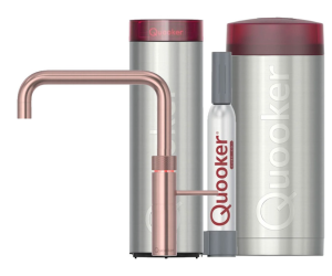 Quooker Fusion Square Rosé Koper Met Combi Boiler En Cube Boiler 5 in 1 Kokend Water Keukenkraan Ook Gekoeld Gefilterd En Bruisend Water 22FSRCO