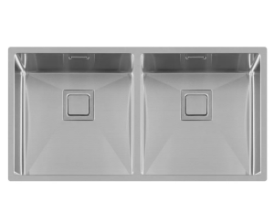 Lorreine 4040VK Luxe Dubbele Keukenspoelbak RVS Met Vierkante Korfplug 40 x 40 + 40 x 40 Onderbouw - Vlakbouw - Opbouw