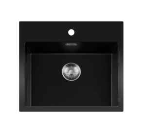 Lorreine 50BQ37TH-T-Inox Luxe Enkele Keukenspoelbak Met Kraangat Graniet Zwart Met Korfplug RVS 50 x 37 Opbouw