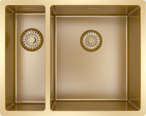 Caressi 15 x 40 + 34 x 40 CAPP1534R10G Anderhalve Keukenspoelbak Rechts Goud Onderbouw - Vlakbouw - Opbouw