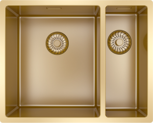 Caressi 34 x 40 + 15 x 40 CAPP3415R10G Anderhalve Keukenspoelbak Links Goud Onderbouw - Vlakbouw - Opbouw