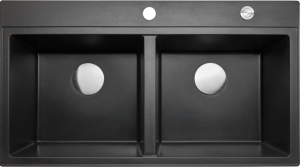 Reginox Paris 20 Black Silvery R36969 Luxe Dubbele Keukenspoelbak Graniet 90 x 50 Omkeerbaar Opbouw