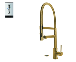 Selsiuz Push XL Gold 350709 Met Single Boiler Van Titanium 3 in 1 Kokend Water Keukenkraan Goud