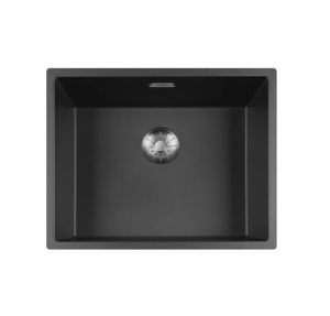 Lorreine 50BQSP-FU-Inox Luxe Enkele Keukenspoelbak Graniet Zwart Met Korfplug RVS 50 x 40 Vlakbouw Of Onderbouw