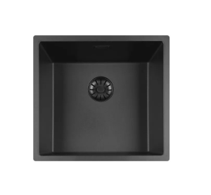 Lorreine 40BQSP-FU Luxe Enkele Keukenspoelbak Graniet Zwart Met Korfplug Zwart 40 x 40 Vlakbouw Of Onderbouw