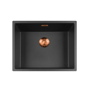 Lorreine 50BQSP-FU-Copper Luxe Enkele Keukenspoelbak Graniet Zwart Met Korfplug Copper 50 x 40 Vlakbouw Of Onderbouw
