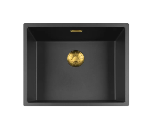 Lorreine 50BQSP-FU-Gold Luxe Enkele Keukenspoelbak Graniet Zwart Met Korfplug Goud 50 x 40 Vlakbouw Of Onderbouw