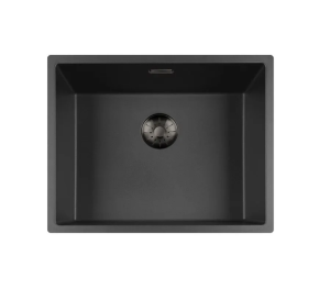 Lorreine 50BQSP-FU-Gunmetal Luxe Enkele Keukenspoelbak Graniet Zwart Met Korfplug Gunmetal 50 x 40 Vlakbouw Of Onderbouw