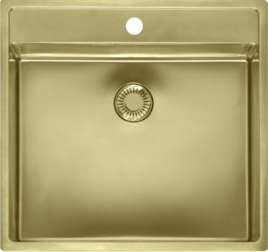 Reginox New York R41338 Tapwing (L) Goud II Luxe Enkele Keukenspoelbak Met Kraangat Gold 50 x 40 Onderbouw – Vlakbouw – Opbouw