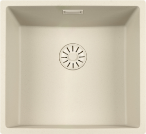 Lorreine 40CQSP-FU-Coffee Luxe Enkele Keukenspoelbak Graniet Coffee Cream Met Korfplug Cream 40 x 40 Vlakbouw Of Onderbouw