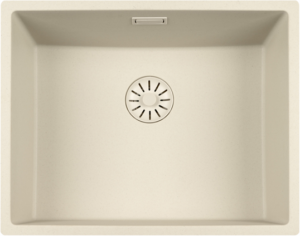 Lorreine 50CQSP-FU-Coffee Luxe Enkele Keukenspoelbak Graniet Coffee Cream Met Korfplug Cream 50 x 40 Vlakbouw Of Onderbouw