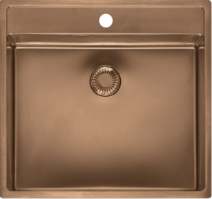 Reginox New York R41352 Tapwing (L) Copper II Luxe Enkele Keukenspoelbak Met Kraangat Copper 50 x 40 Onderbouw – Vlakbouw – Opbouw