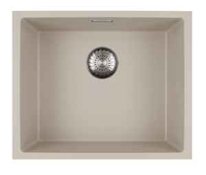 Caressi Bisque CAGRPP50BI-FL Enkele Keukenspoelbak 50 x 40 Graniet Coffee Cream Met RVS Korfplug Vlakbouw