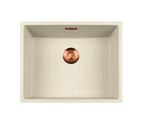 Lorreine 50CQSP-FU-Copper Luxe Enkele Keukenspoelbak Graniet Coffee Cream Met Korfplug Copper 50 x 40 Vlakbouw Of Onderbouw