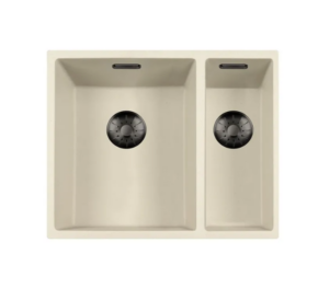 Lorreine 3415CQSP-FU-Gunmetal Luxe Anderhalve Keukenspoelbak Graniet Coffee Cream Met Korfplug Gun Metal 34 x 40 + 15 x 40 Vlakbouw Of Onderbouw