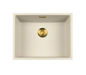 Lorreine 50CQSP-FU-Gold Luxe Enkele Keukenspoelbak Graniet Coffee Cream Met Korfplug Goud 50 x 40 Vlakbouw Of Onderbouw